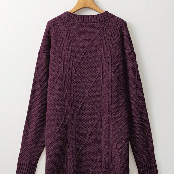 Burgundy Casual Women's Oversized Knitted Sweater Dress with Drop Shoulder - Picture 6 of 9